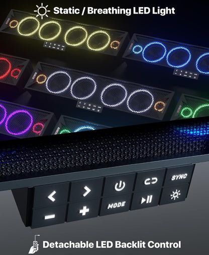 25" 6-Speaker UTV Sound Bar w/ Bluetooth, RGB ATV Soundbar5 00W Peak Power, IP66 Waterproof, FM Radio/USB/AUX, Detachable Remote