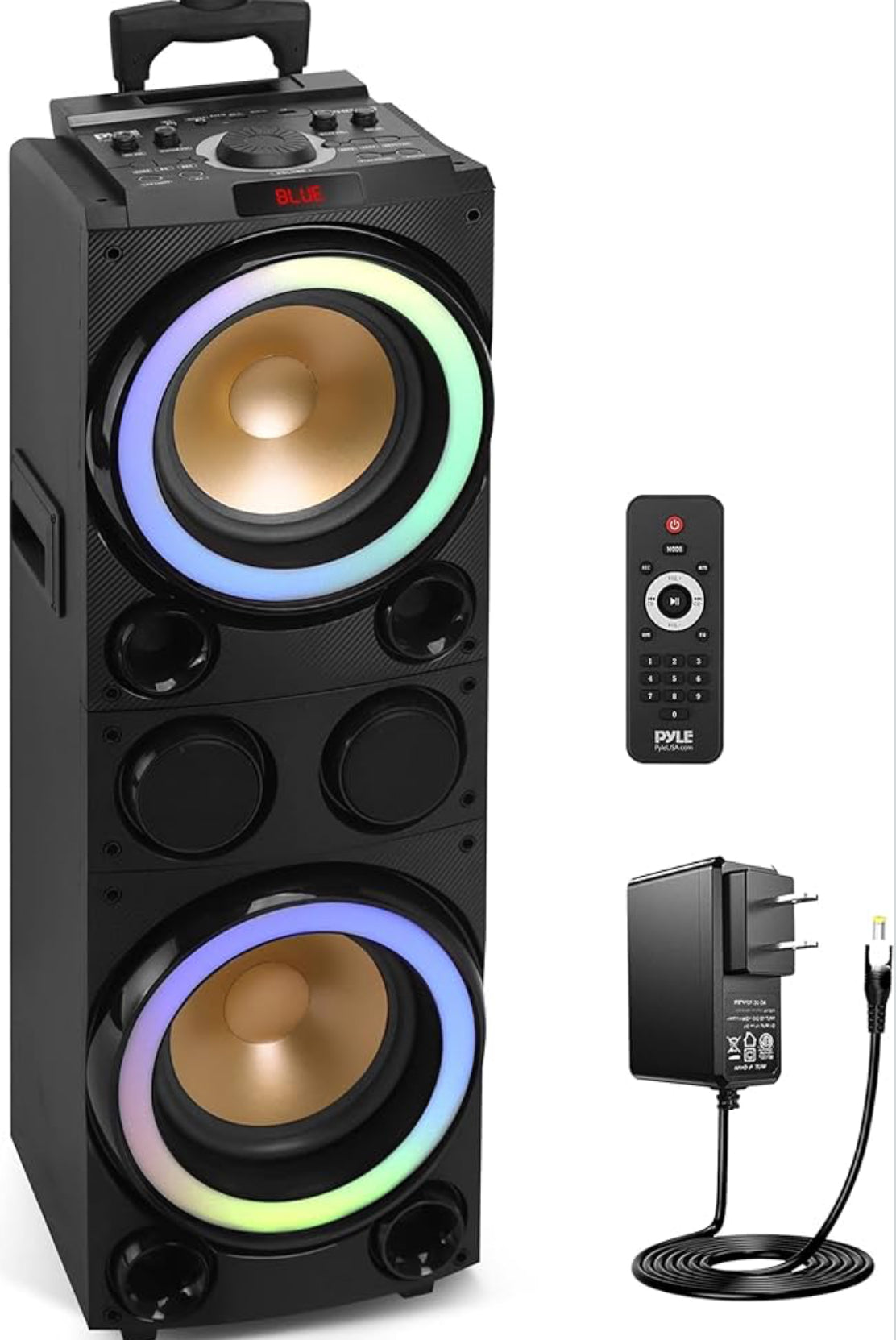 Portable Bluetooth PA Speaker System 1200W Outdoor Portable PA System w/Microphone in, Party Lights, USB SD Card Reader, FM Radio, Rolling Wheels - Remote Control