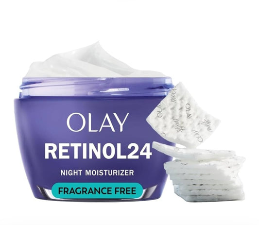 Olay Retinol 24 Gesigbevogtiger, Anti-Veroudering Nagroom Anti-Rimpel Velversorging (1.7 oz) & Proefgrootte Retinol Reinigingssmeltes - (12 st)