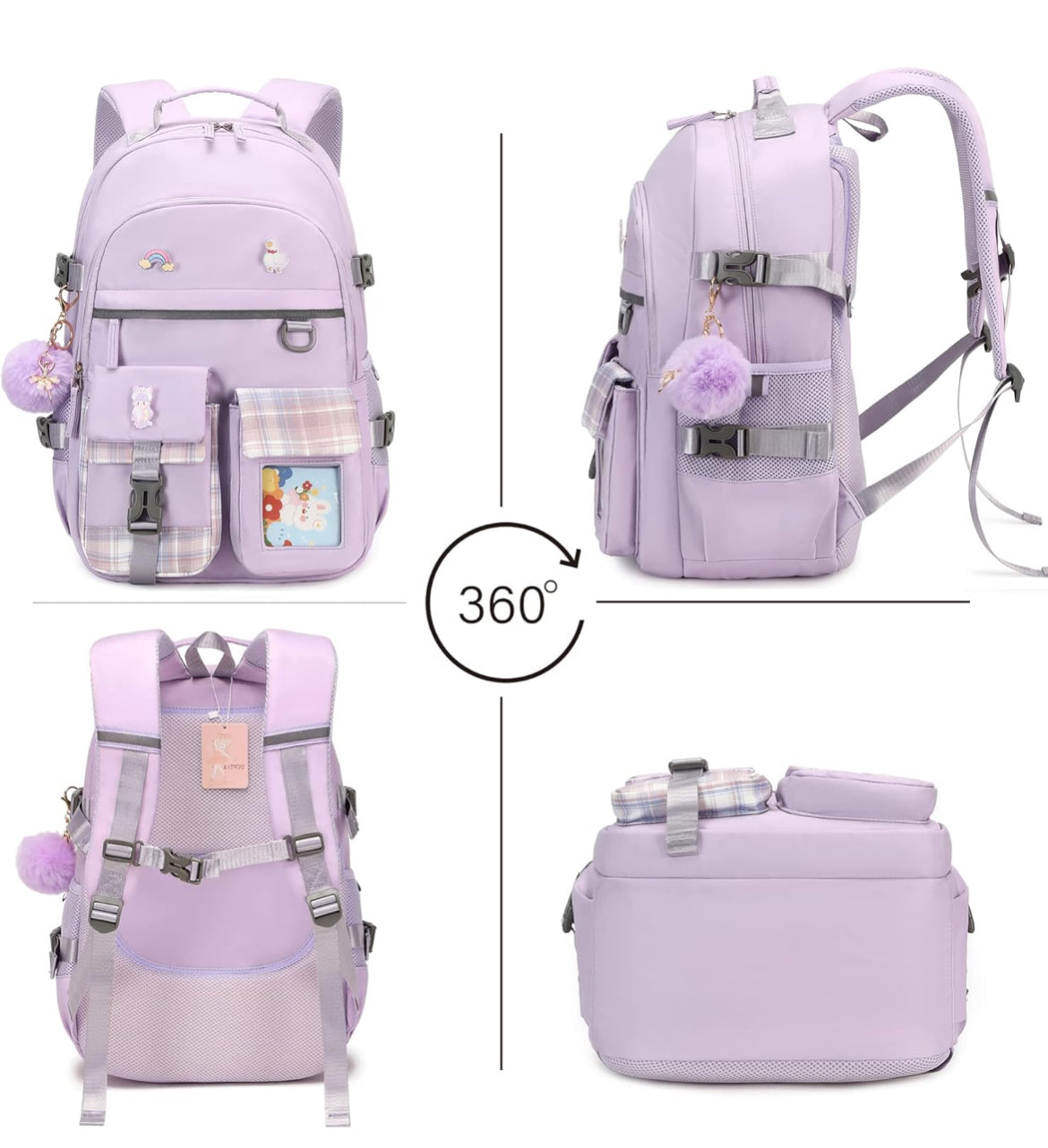Backpack for Girls, 15.6 Inch Laptop School Bag Kids Kindergarten Elementary College Backpacks Large Bookbags for Teen Girl Women Students Casual Travel Daypacks (Purple)