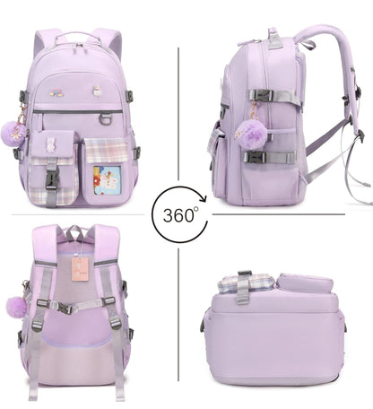 Backpack for Girls, 15.6 Inch Laptop School Bag Kids Kindergarten Elementary College Backpacks Large Bookbags for Teen Girl Women Students Casual Travel Daypacks (Purple)