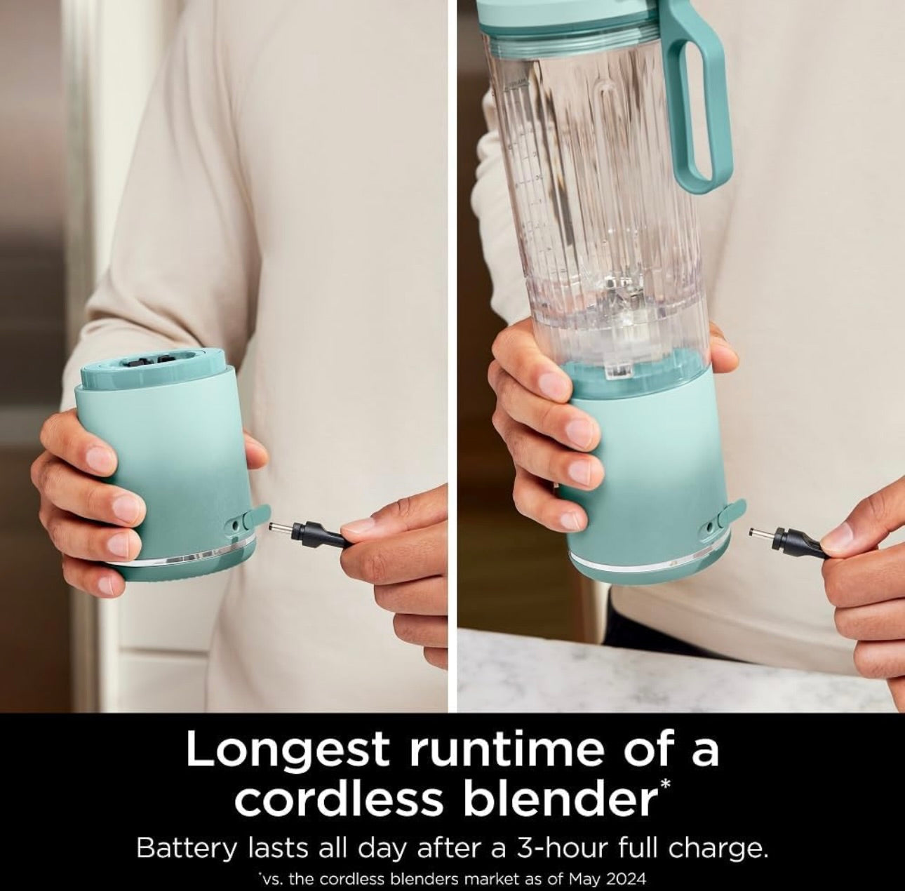 Ninja Blast Max, Portable Blender + Twist & Go, Personal Smoothie, Blend, Ice Crush, 3 Programs, Cordless, 22oz - SEA GLASS, BC251MT