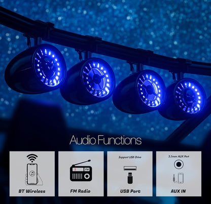 Sound System 1000W Speakers 5" UTV Sound Bar w/ RGB Waterproof 4 Woofer & 4 Tweeter, Bluetooth/FM/USB/AUX input