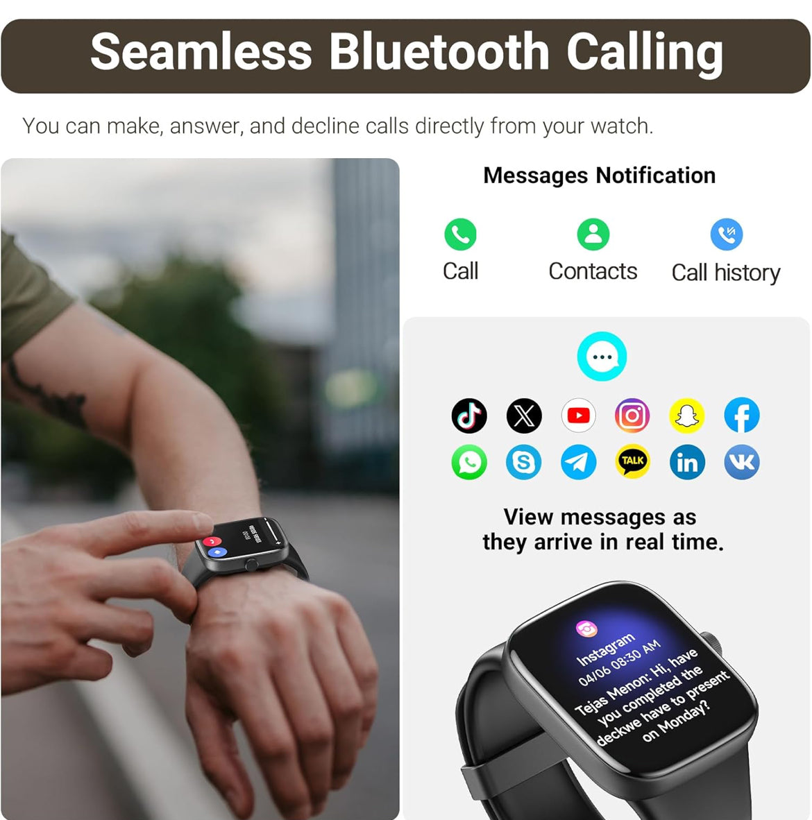 LED S7 Smart Watch Bluetooth Call 1.85" Ultra HD Screen, Dynamic Dials Messages Push 100+ Sports Modes