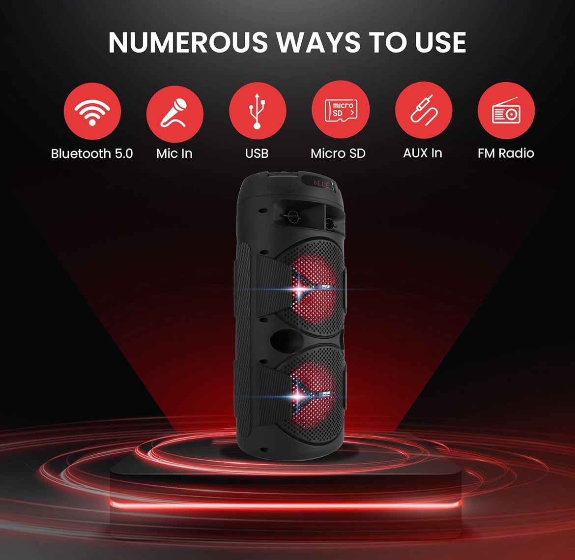 Rechargeable Portable Bluetooth PA Speaker 240W Dual 6.5" Indoor/Outdoor BT Karaoke Audio System-TWS, Party Lights, LED Display, FM/AUX/MP3/USB/SD, 6.5mm in, Carry Handle-Wireless Mic, Remote
