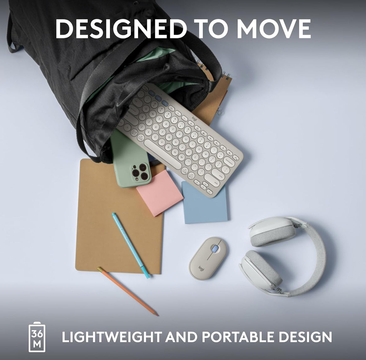 Logitech Pebble Keys 2 K380s, Multi-Toestel Bluetooth Draadlose Sleutelbord met Aanpasbare Kortpaaie, Slank en Draagbaar, Maklike Skakeling vir Windows, macOS, iPadOS, Android, Chrome OS - Tonal White