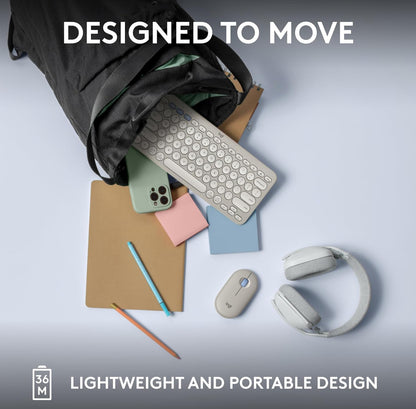 Logitech Pebble Keys 2 K380s, Multi-Toestel Bluetooth Draadlose Sleutelbord met Aanpasbare Kortpaaie, Slank en Draagbaar, Maklike Skakeling vir Windows, macOS, iPadOS, Android, Chrome OS - Tonal White