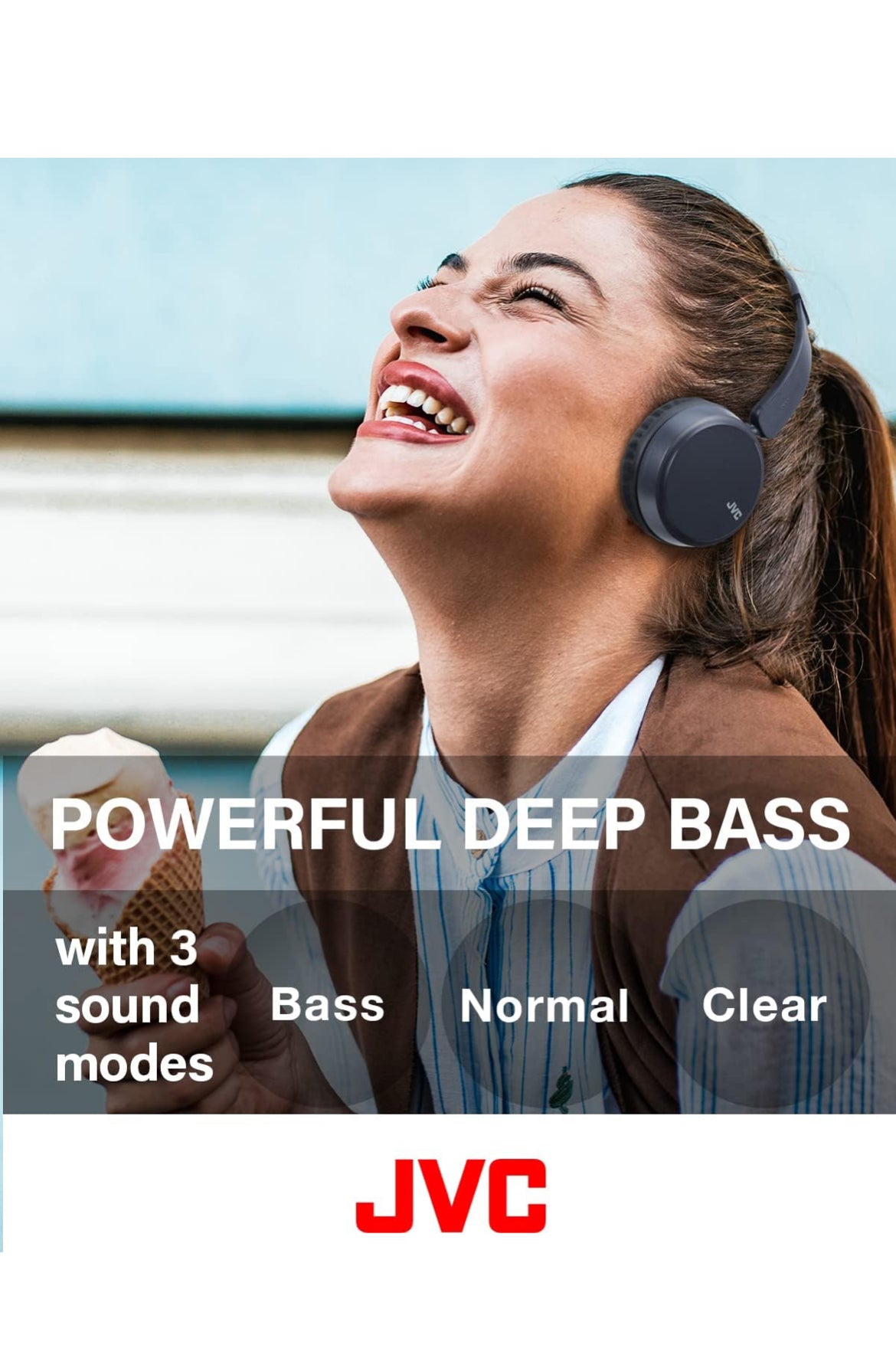 JVC Deep Bass Wireless Headphones, Bluetooth 5.2, Built-in EQ (Bass/Clear/Normal), Multi-Point Connection, Voice Assistant Compatible, 35 Hour Battery Life - HAS36WA (Blue), Small
