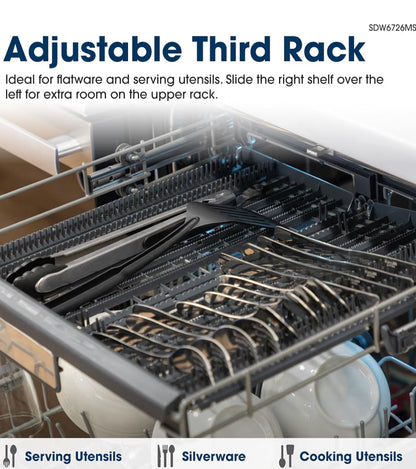 Sharp SDW6726MS 24-inch Stainless Steel Dishwasher, 47 dB Library Quiet, Third Rack, Power Wash Sprayer, 12 Place Settings,