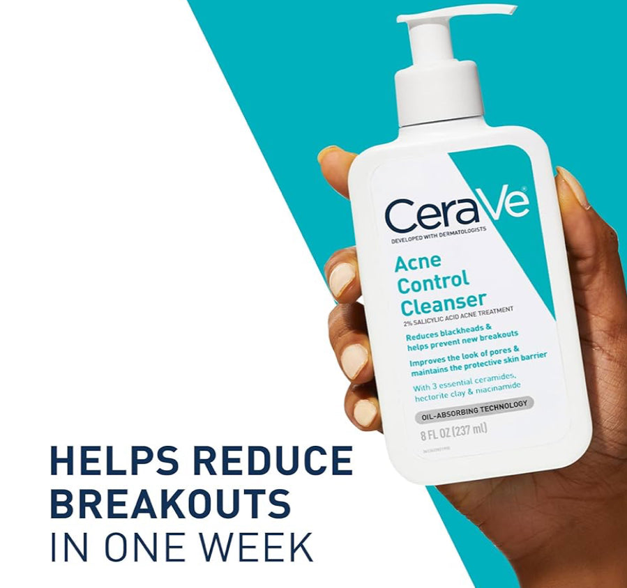 CeraVe Akneebeheer-reiniger, 2% Salisielsuurbehandeling Geformuleer met Niasinamied + Sereamide + Olie-absorberende Klei Sonder Geur (16 Oz)