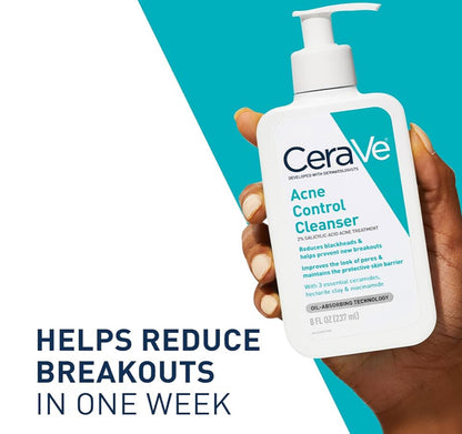 CeraVe Akneebeheer-reiniger, 2% Salisielsuurbehandeling Geformuleer met Niasinamied + Sereamide + Olie-absorberende Klei Sonder Geur (16 Oz)