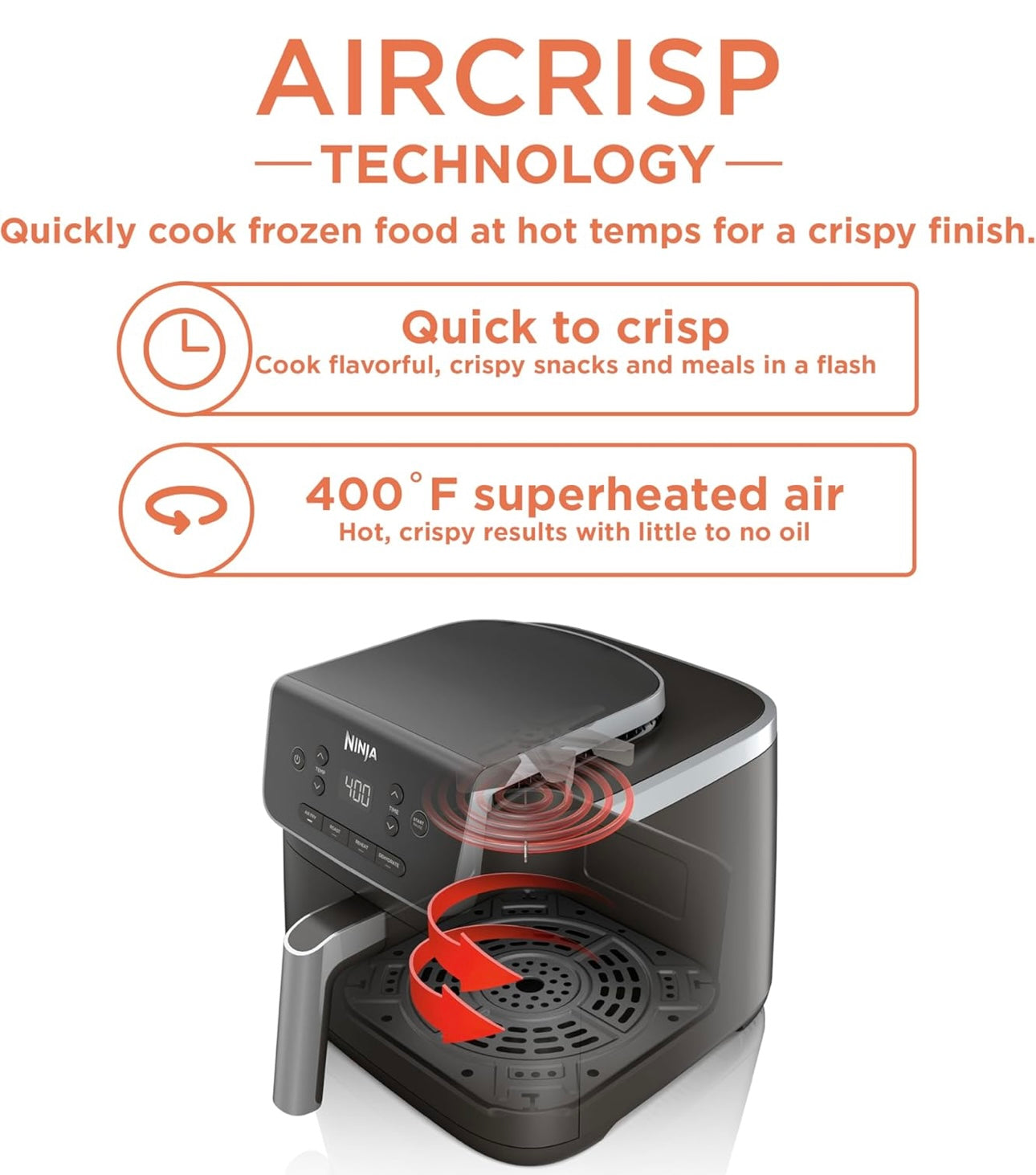 Ninja Air Fryer Pro 4-in-1 with 5 QT Capacity, Air Fry, Roast, Reheat, Dehydrate, Air Crisp Technology with 400F for hot, 120 Volts, Nonstick Basket & Crisper Plate, Grey, AF141
