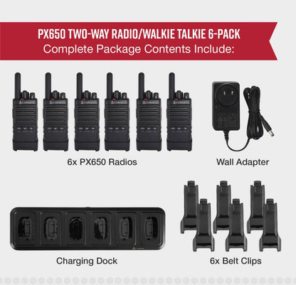 Cobra PX650 BCH6 - Professionele/Besigheid Radio's - Herlaaibaar, 27 870 vk. m/25 Verdiepings, Stofbeskerm en Spatwaterdig (IP54-gradering), Tweeradio-stel (6-pak)