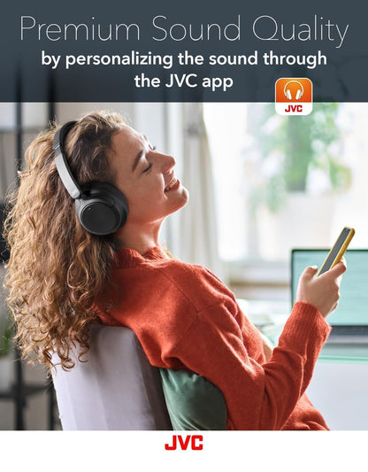 JVC Oor-Oor Draadlose Aktiewe Geraasdempende Oorfone - Bluetooth 5.3 - Omringende Modus, 3 Klankmodusse, Sagte Gemakskussings, 35 Uur Battery, Opvoubaar en Liggewig – Mik- Reis en Heeldagdra - HA-S75N
