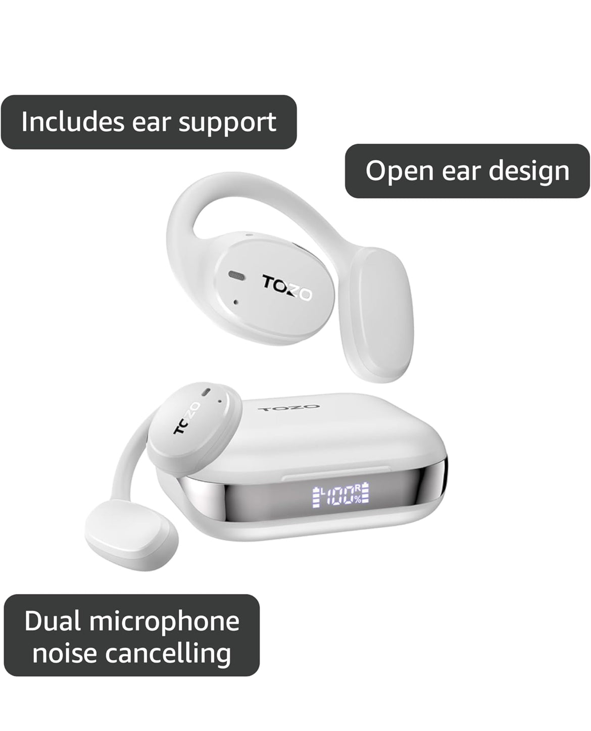 Open Ear Earbuds Bluetooth, AI Translation w/ Real-Time 100+ Languages Translation - White