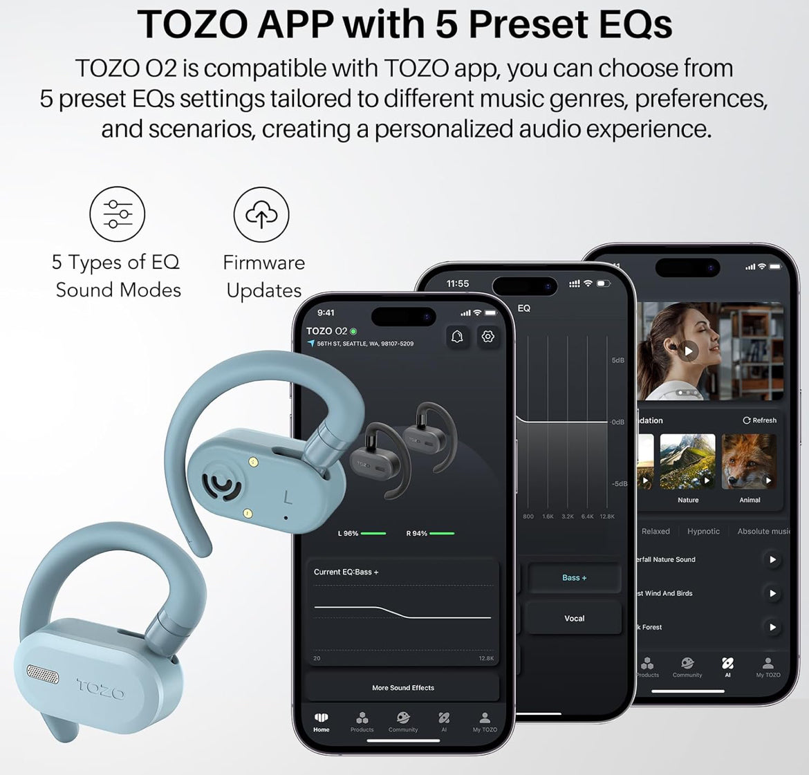 True Open Ear Wireless Lightweight w/ Multi-Angle, Dual-Axis Design for Long-Lasting Comfort - Blue