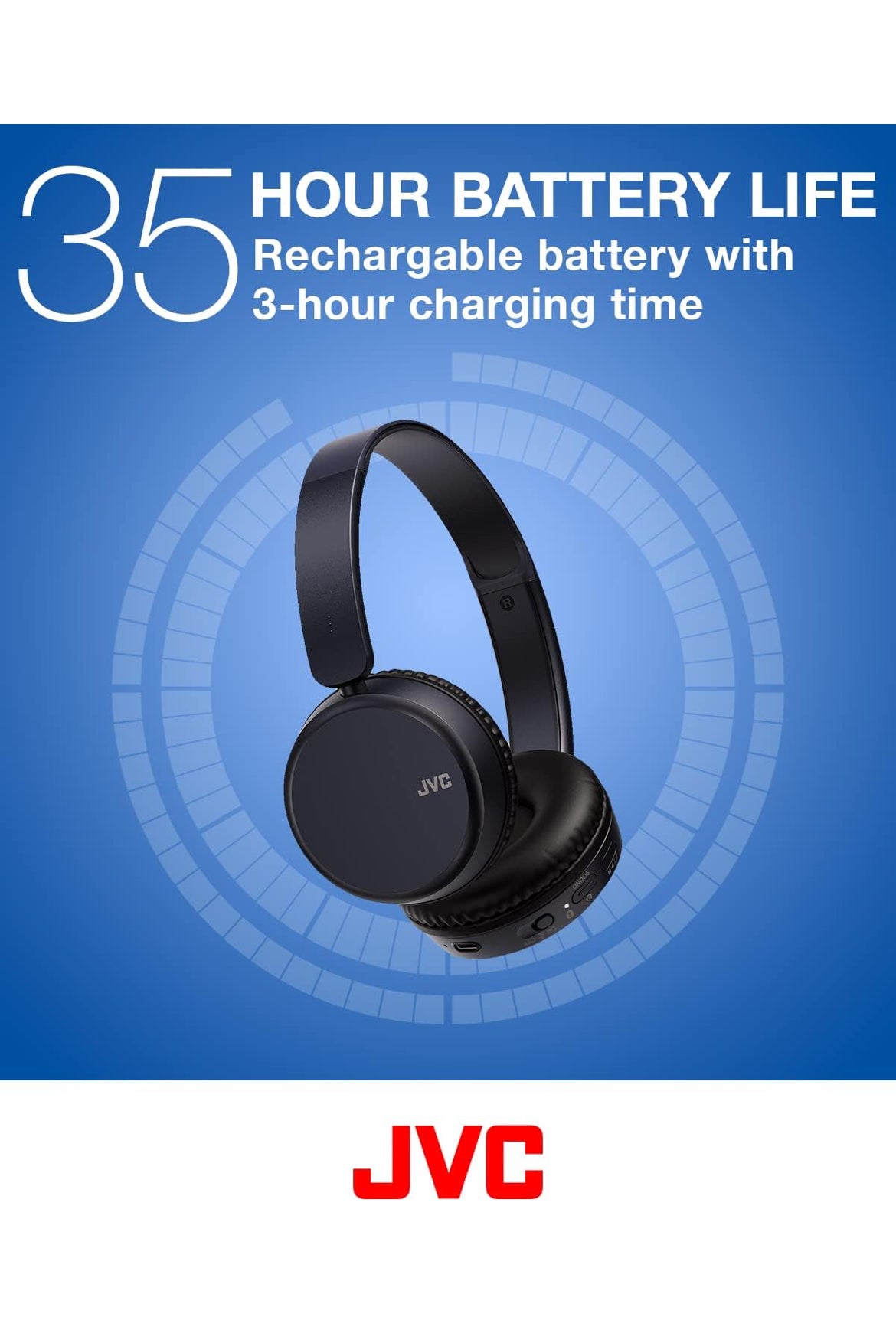JVC Deep Bass Wireless Headphones, Bluetooth 5.2, Built-in EQ (Bass/Clear/Normal), Multi-Point Connection, Voice Assistant Compatible, 35 Hour Battery Life - HAS36WA (Blue), Small