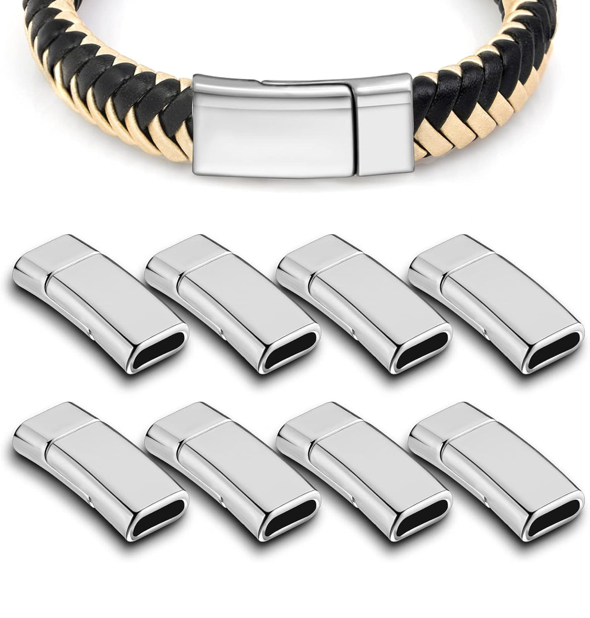 8 STUKS 10x3 mm Plat Leer Magnetiese Sluitings Armband Juweliersware Maak Magnetiese Sluitings Silwer Armband Metaal en Sluitings Selfdoen Sluiting vir Juweliersware Handwerk Maak Benodigdhede
