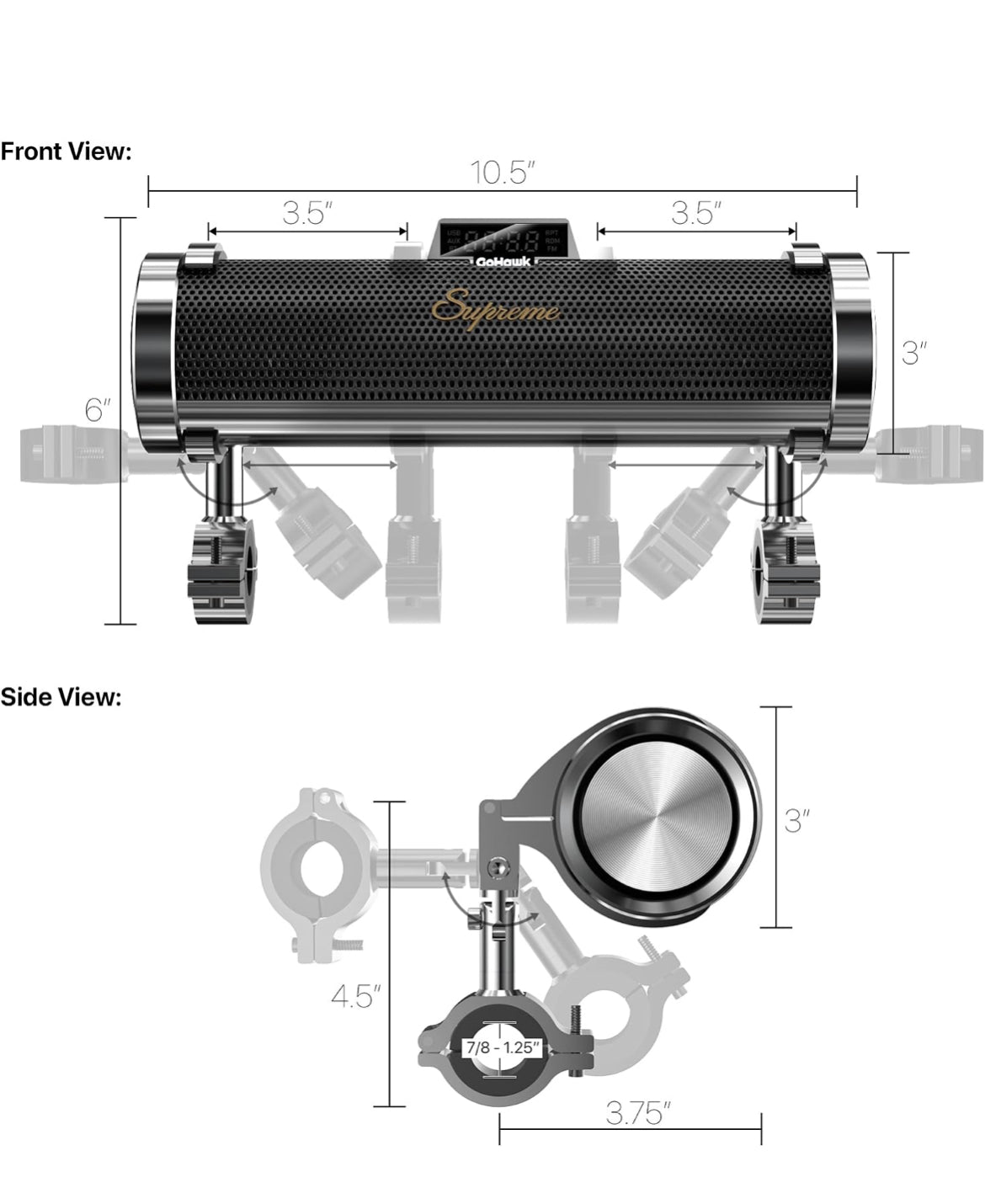 Motorcycle Speakers Bluetooth 6-Speaker Radio Audio SystemWaterproof Aluminum Sound Bar, Built-in Amp, LED light, Remote Control, FM Radio/USB/AUX