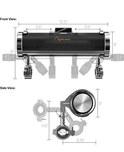 Motorcycle Speakers Bluetooth 6-Speaker Radio Audio SystemWaterproof Aluminum Sound Bar, Built-in Amp, LED light, Remote Control, FM Radio/USB/AUX