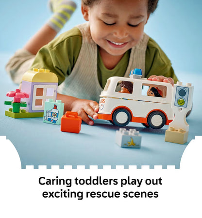 LEGO DUPLO Dorp Ambulans & Drywer Boustel Speelgoed – Voorskoolse Leer- en Opvoedkundige Ambulansspeelding vir Kleuters, Seuns en Meisies, Ouderdom 2+ – Voorgee Speel Baba Geskenkidee – 10447