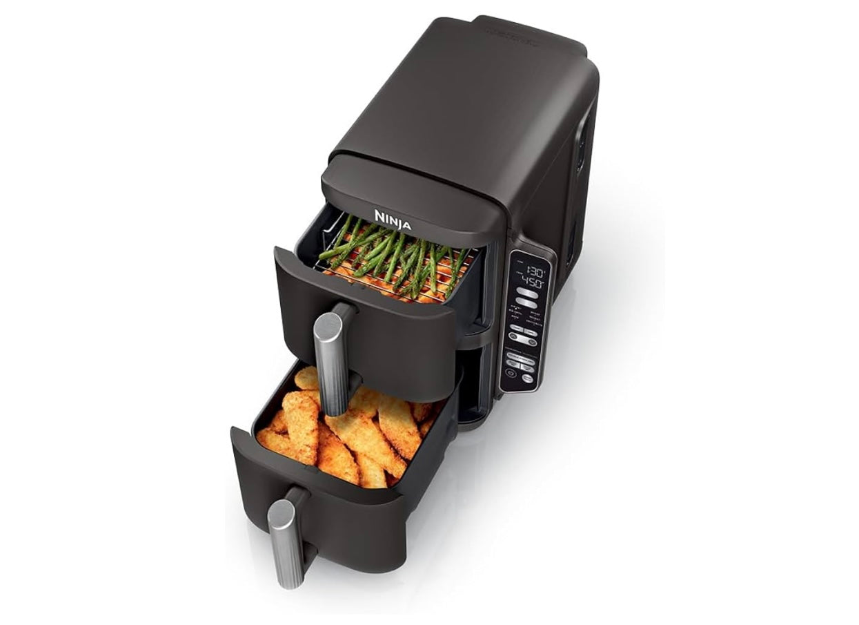 Ninja Air Fryer, 8 QT DoubleStack 2-Basket, Space Saving Design, Cooks 2lb Chicken Wings, Feeds up to 6 People, 6-in1 Air Fryer, Roast, Bake & More, Easy to Clean, Dishwasher Safe Parts, Black, SL201