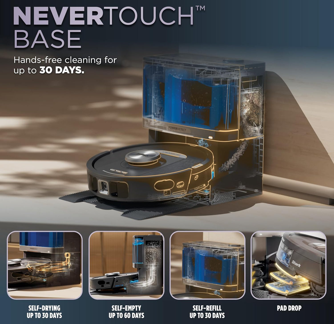 Shark Robot Vacuum & Mop Combo, PowerDetect NeverTouch, Self-Emptying & Self-Refilling