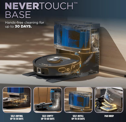 Shark Robot Stofsuier- en Dweil-Kombinasie, PowerDetect NeverTouch, Self-leegmakend en Self-hervullend