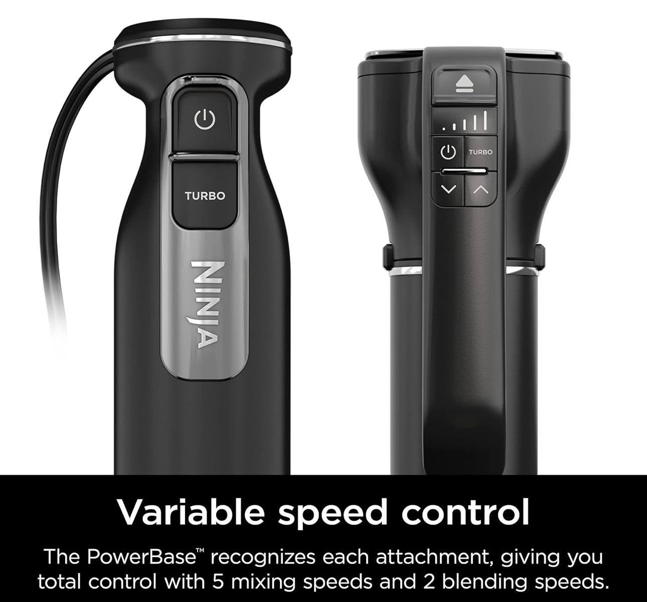 Ninja Hand Mixer, Immersion Blender, Foodi Power Mixer System, 750-Peak-Watt Handheld Emulsion Blender & Electric Hand Mixer Combo - Black CI101
