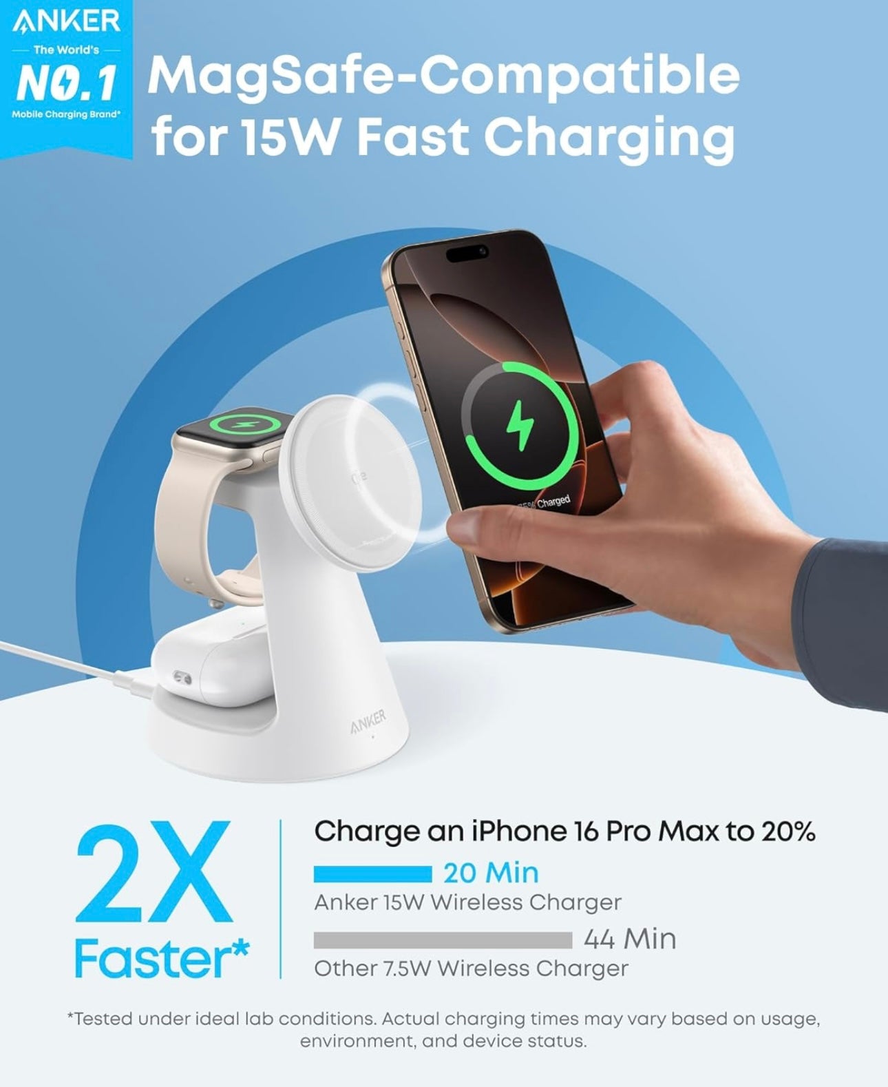 Anker MagSafe Charger Compatible, MagGo 3-in-1 Charging Station, Qi2 Certified - NEW