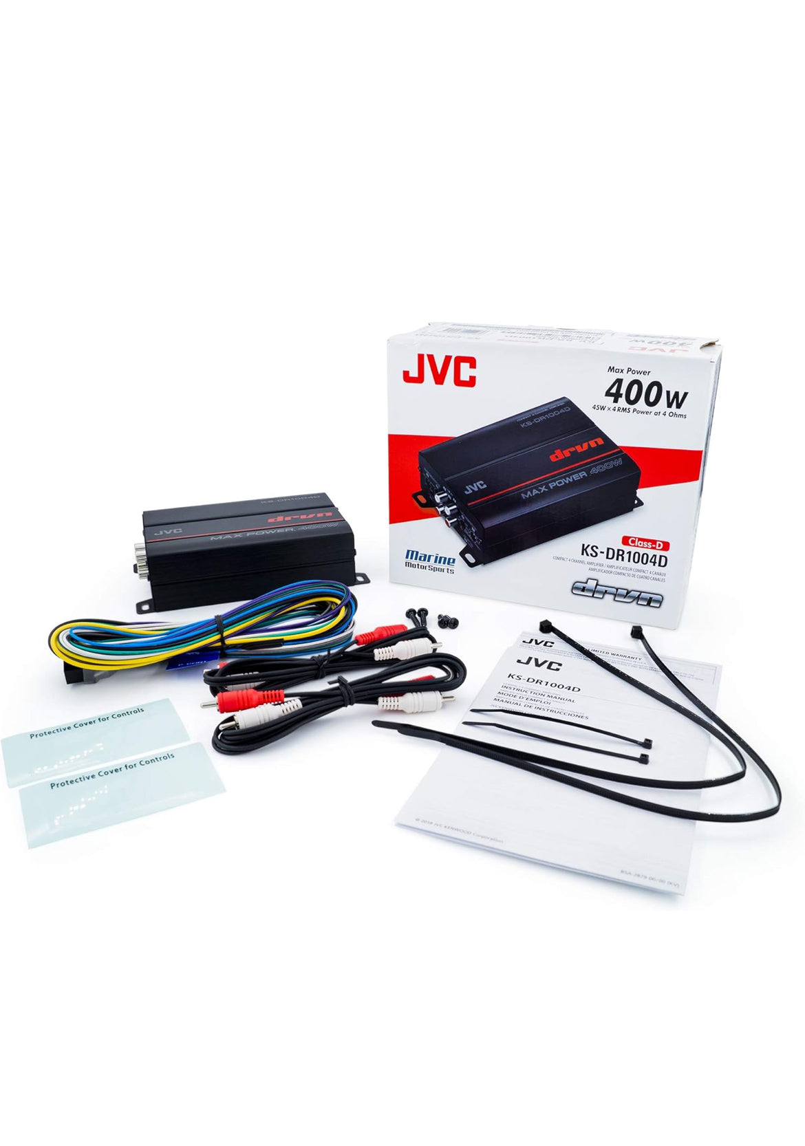 JVC KS-DR1004D 400 Watt 4-kanaal Brugbare Versterker vir Kar & Mariene en RZR/ATV/UTV/Kart Motorsport