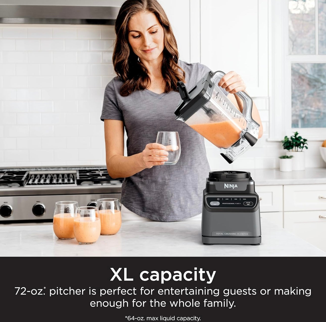 Ninja BR201AMZ Professional Blender 2.0, 1200 Watts, Auto-iQ Program, Total Crushing Blades, 72-oz. Pitcher Dishwasher-Safe Parts -  Dark Grey