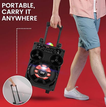 Draagbare Herlaaibare Bluetooth PA-luidspreker - 580W 8” Buite BT Karaoke Oudiostelsel - TWS, Disco Partytjie Beligting, LED-skerm, FM/AUX/MP3/USB/SD, 6.5mm in, Trollie, Wiele - Koordlose Mikrofoon, Afstandbeheer