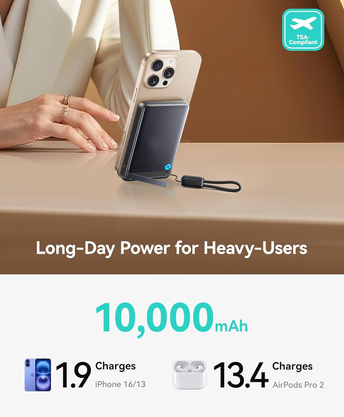 INIU for MagSafe Portable Charger Wireless Fast Charging, Slimmest 10000mAh 45W Power Bank with USB C Cable & Stand - (Black)