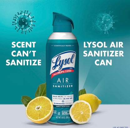 Lysol Lug Ontsmettingssproei + Reukverwyderaar vir Huis & Kantoor, Ontsmettende Lugsproei, Simple Fresh Geur, 10 oz (Pak van 3)