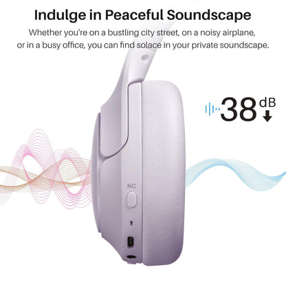 Hybrid Active Noise Cancelling Headphones, Wireless Over Ear Bluetooth, 40H Playtime, Hi-Res Audio Custom EQ, Comfort Fit Ear Cups (Purple)