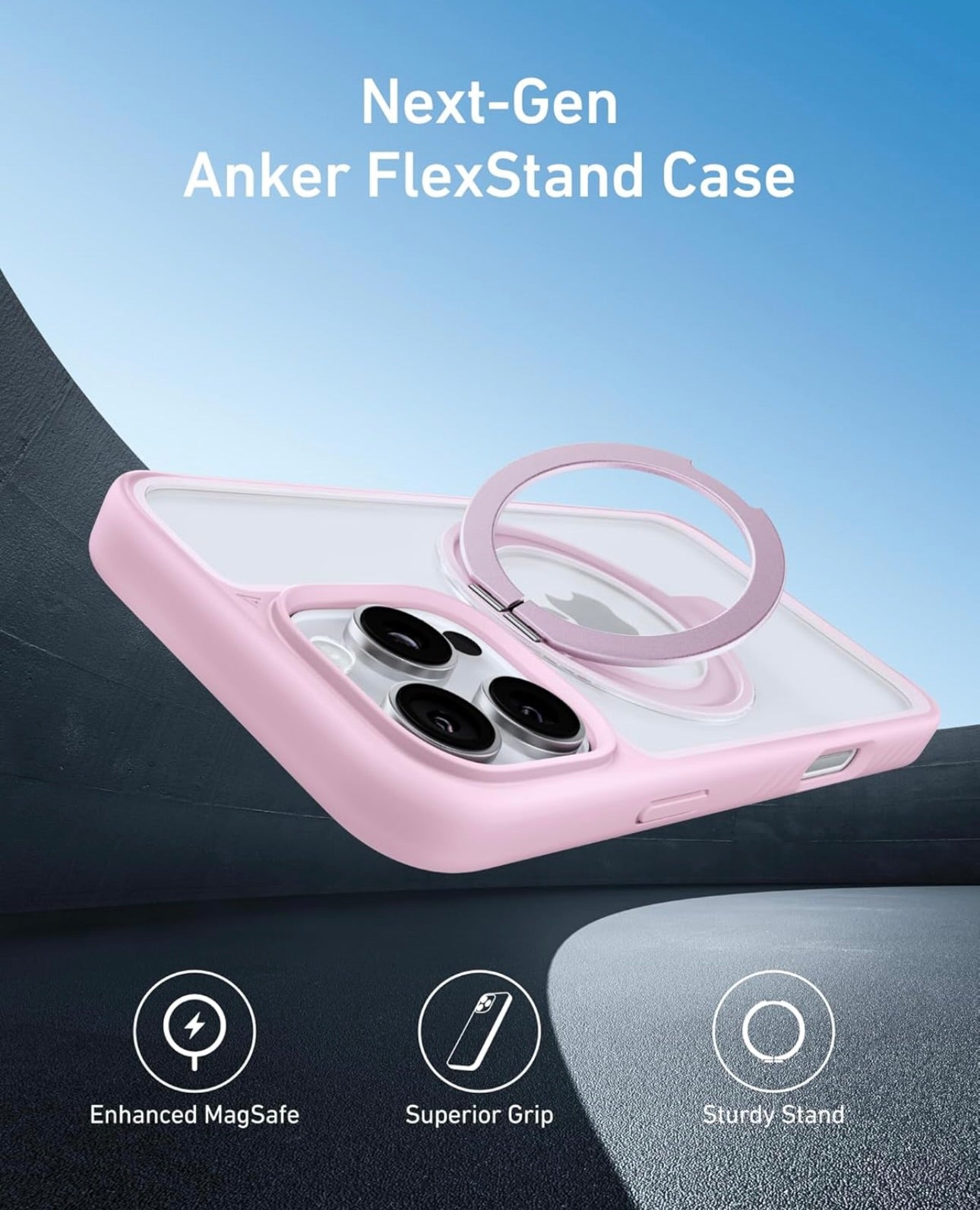 Anker Ultra Magnetic for iPhone Case with Sturdy 360° Ring Stand - (for iPhone 16 Pro Max, Pink)