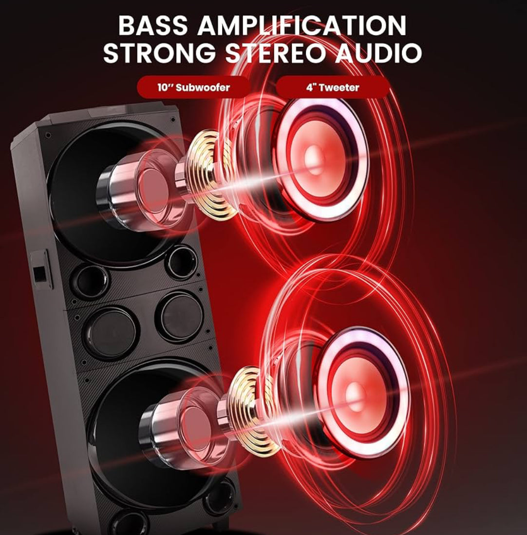 Portable Bluetooth PA Speaker System 1200W Outdoor Portable PA System w/Microphone in, Party Lights, USB SD Card Reader, FM Radio, Rolling Wheels - Remote Control