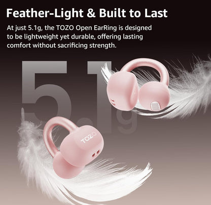 Open Ear Clip Earbuds, Lightweight Comfort 40H Play BT w/ Smart Digital Display - Pink