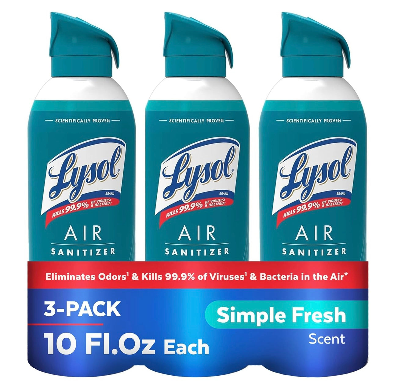 Lysol Lug Ontsmettingssproei + Reukverwyderaar vir Huis & Kantoor, Ontsmettende Lugsproei, Simple Fresh Geur, 10 oz (Pak van 3)