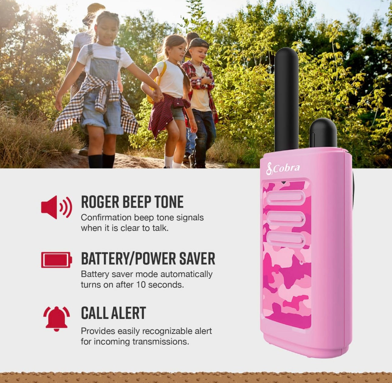 Cobra HE150 Kid Friendly Walkie Talkies - 16-Mile Range, 2 Channels Two-Way Radio Set - Pink, (2-Pack)
