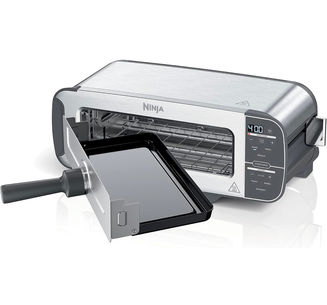 Ninja ST101 Foodi 2-in-1 Flip Toaster, 2-Slice Capacity, Compact Toaster Oven 1500 Watts, Stainless Steel - 6 Functions