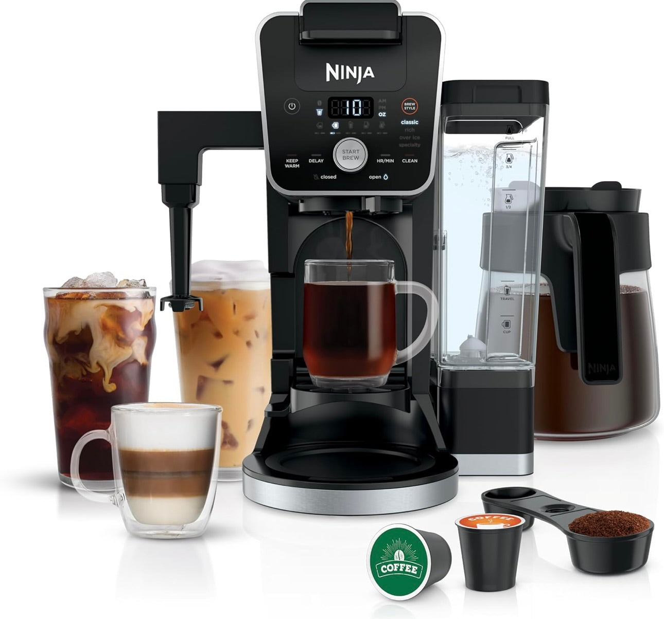 Ninja DualBrew System 14-Cup Coffee Maker, Single-Serve, Pods & Grounds, 4 Brew Styles 70-oz. Water Reservoir & Carafe - Black( CFP451A)
