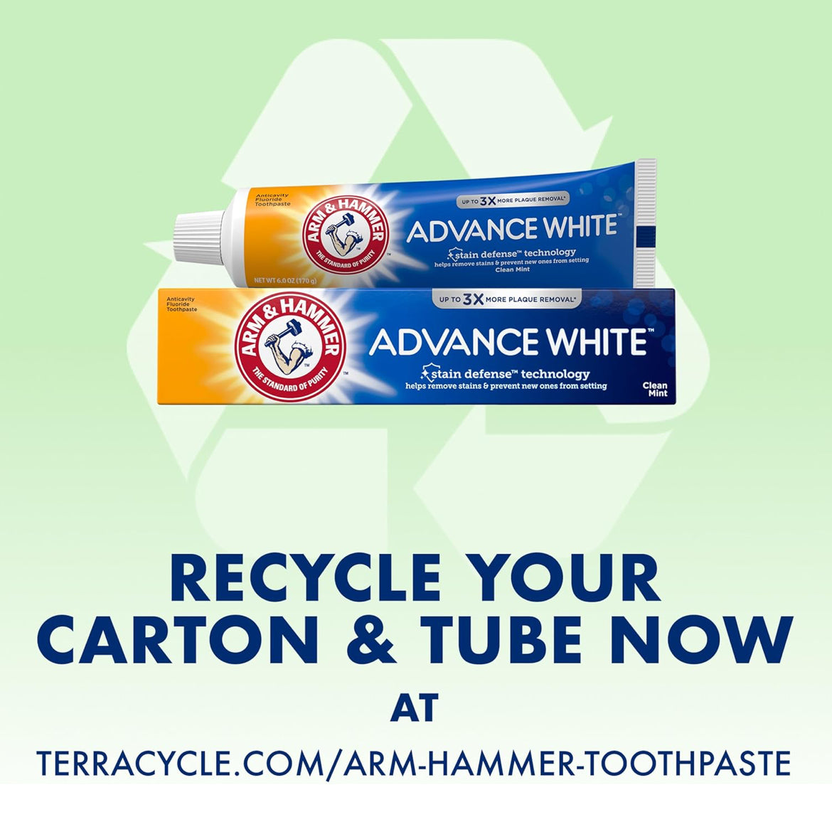 ARM & HAMMER Advance White Toothpaste Stain Defense, Fluoride - Clean Mint Flavor, 6.0 Oz (Pack of 4)