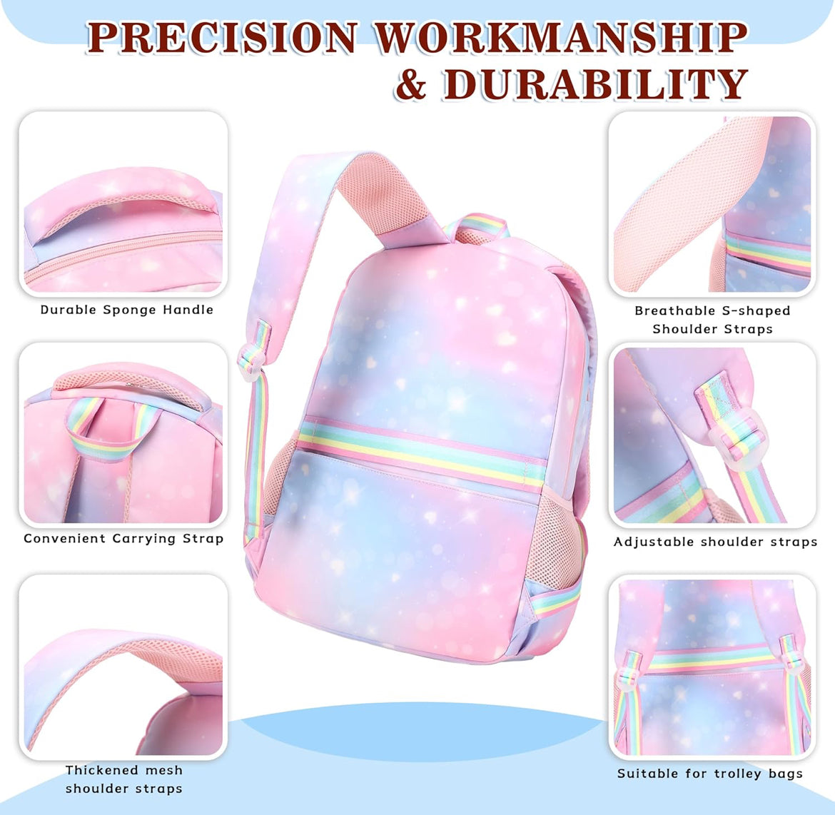 Girls Backpack 15.6 Inch Laptop School Bag Cute Kids Kindergarten Elementary Backpacks Middle Schoolbag Large Bookbags for Women Teens Students Anti Theft Travel Daypack (Pink)
