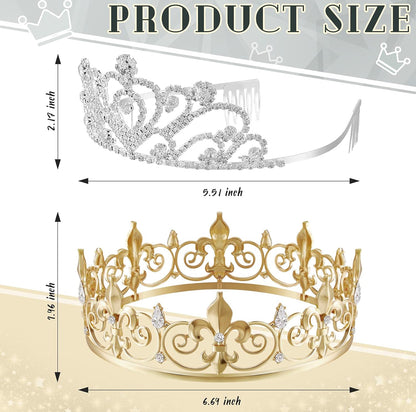 2 Stuks Tuiskeer Koning Kroon Metaal Kristal Koninklike Tiara Kroon vir Mans Vroue Bruidegom Bruid Prinses Trou Halloween