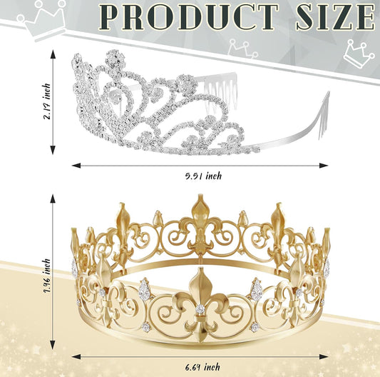 2 Stuks Tuiskeer Koning Kroon Metaal Kristal Koninklike Tiara Kroon vir Mans Vroue Bruidegom Bruid Prinses Trou Halloween
