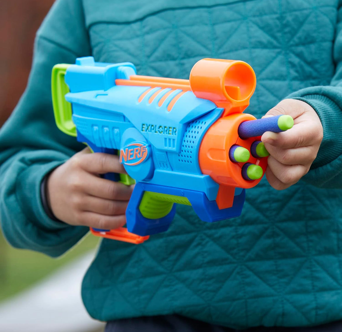 NERF Elite Junior Explorer Easy-Play Toy Foam Blaster, 8 Darts for Kids Outdoor Games, Ages 6 & Up