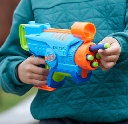 NERF Elite Junior Explorer Easy-Play Toy Foam Blaster, 8 Darts for Kids Outdoor Games, Ages 6 & Up