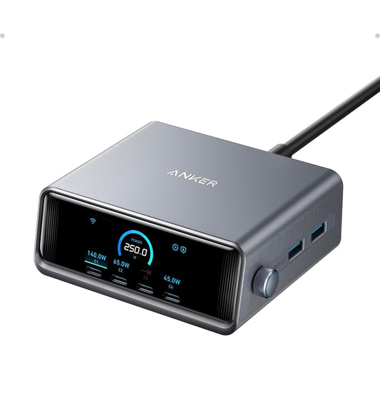 Anker Charger, 250W Prime USB C Charging Station, Ultra-Fast 6-Port, 2.26" LCD Display - (Silver)